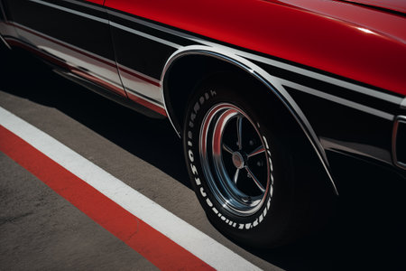 Iconic racing stripes running along the length of muscle car. Detail side view of vintage luxury sportscar vehicle. Generative AIの素材