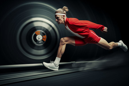 Athlete breaking his personal record. Muscular sportive man running very fast. Generative AIの素材