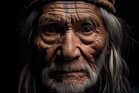 Wise elder, wrinkles etched on their face, reflecting a lifetime of stories and experiences. Emanating a sense of dignity, resilience, and wisdom. Generative AIの素材