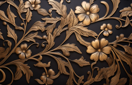 Brushed bronze with galvanized steel and brass. Beautiful metal flower patterns on texture. Generative AIの素材