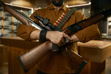 Hunter with purchased ammunition for seasonal hobby