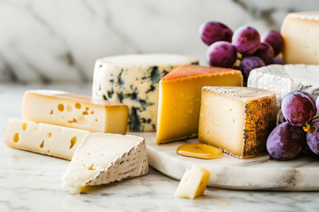 Delicious cheeses, complemented with honey and olive oil, perfect for gourmet lovers. Generative AIの素材