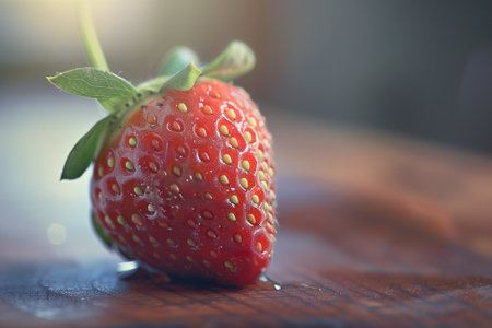 Strawberry in natural light with a shallow depth of field focused on the seeds. Generative AIの素材