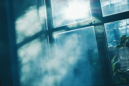 Frosted glass window that captures the sunlight streaming through, showcasing texture close up. Generative AIの素材