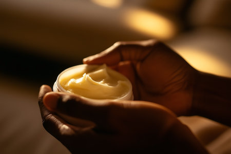 Soap bubbles, glowing softly in a dreamy light, woman hands close up. Generative AIの素材