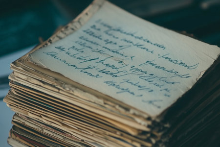 A charming collection of vintage handwritten notes on weathered paper, showcasing nostalgia and rich history. Generative AIの素材