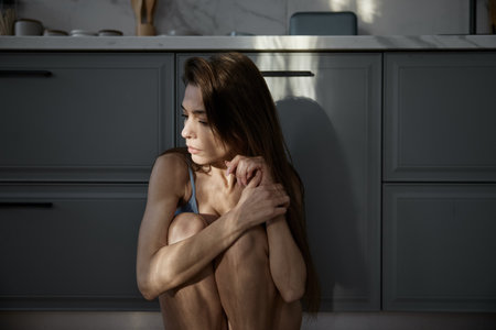 Depressed woman feeling emotional pressure and stressの写真素材