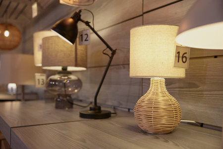 Beautifully designed lamps that features numbers on it in a store settingの写真素材