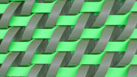 Seamless pattern of green wicker ribbons. 3D renderingの素材