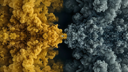 3d rendering of abstract fractal shapes in black and yellow colorの素材