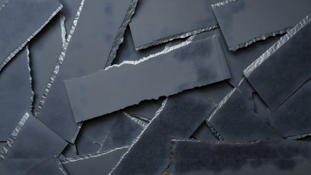 Pieces of torn paper on black background. 3d render illustrationの素材