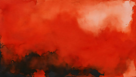 Red abstract watercolor background. Hand-painted background. Illustration.の素材
