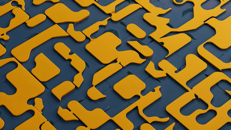 3d render of abstract background with holes in blue and yellow colorの素材