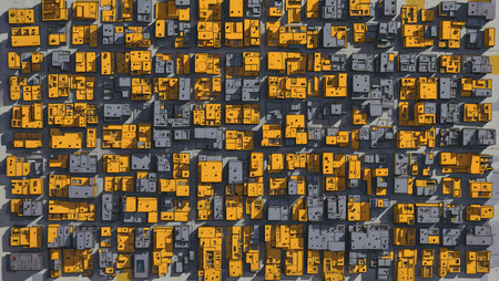 3d illustration of abstract composition, geometric shape made of yellow boxesの素材