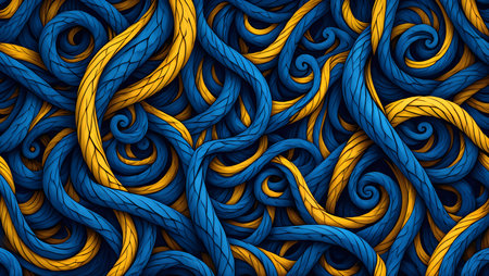 Seamless pattern of twisted blue and yellow ropes. Vector illustrationの素材