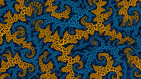 Seamless abstract background pattern made of yellow and blue spirals.の素材