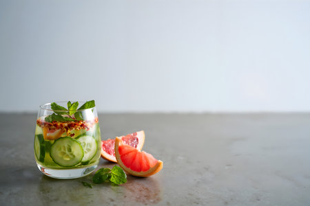 Refreshing summer cocktail with cucumber, grapefruit and mintの素材