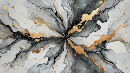 Marble abstract background with gold and black colors. Liquid marble pattern.の素材