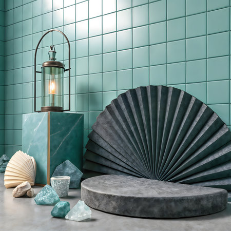 3d rendering of a geometrical composition in the interior.の素材