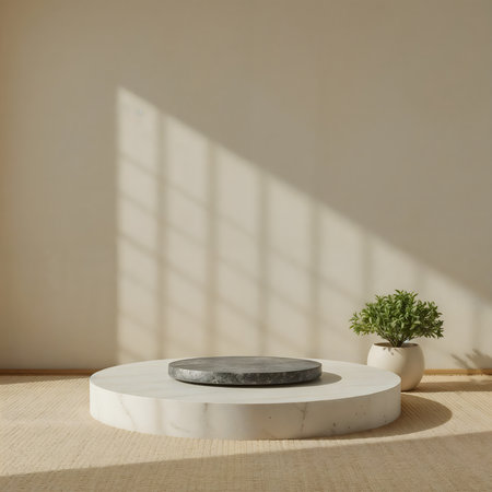3d render of minimal product display podium with shadow from the windowの素材
