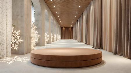 3d render of podium in the interior of a luxury shopping mallの素材