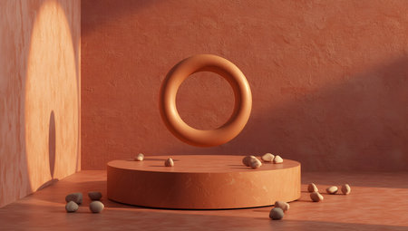3d rendering of minimal geometric forms. Brown podium for product presentation.の素材