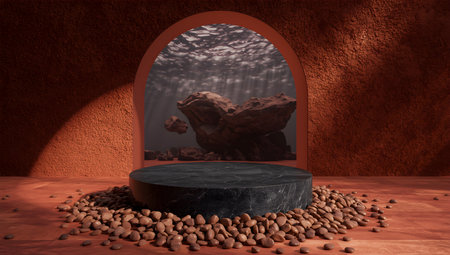 Coffee beans in the cave. 3d render illustration.の素材