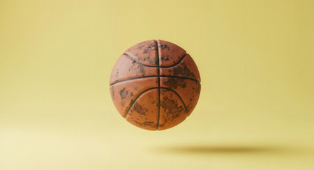 Basketball ball on yellow background. 3D rendering. Vintage style.の素材