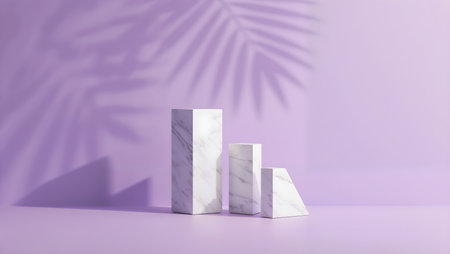 3d render of white marble podium with palm leaves shadows on the wallの素材