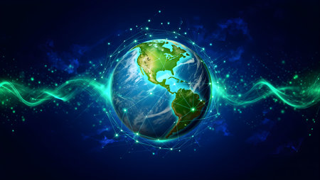 Global network connection over the planet Earth. Elements of this image furnished by NASAの素材