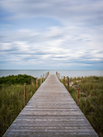 Wooden walkway leading to the beach of the Baltic Sea.の素材