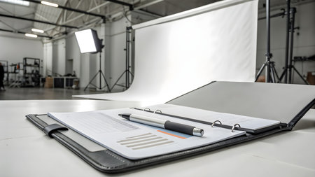 Blank paper with pen on table in meeting room, stock photoの素材