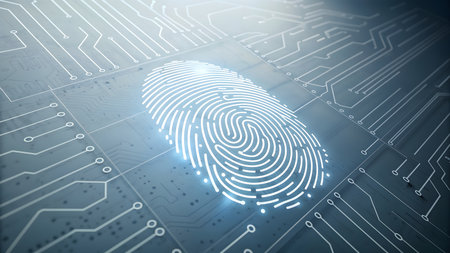 Fingerprint scan provides security access with biometrics identification. 3d renderingの素材