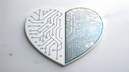Circuit board in the form of a heart on a white backgroundの素材