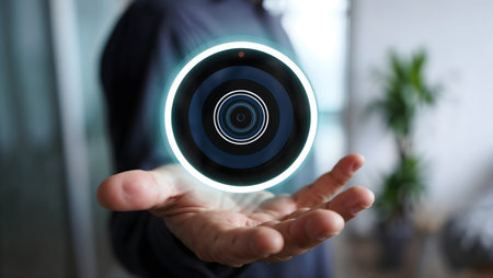 Businessman on blurred background using 3D rendering virtual projection of a targetの素材