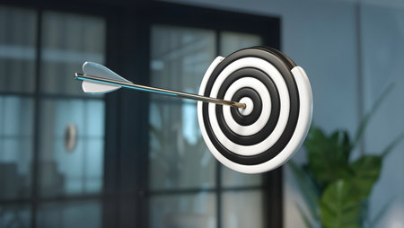 Archery target with arrow in modern office interior. 3D renderingの素材