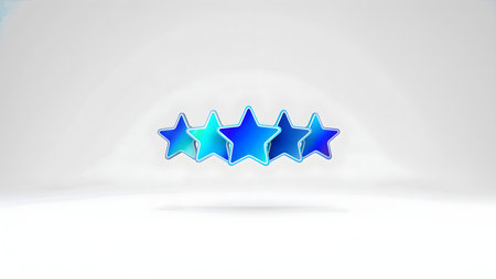 Star rating illustration in blue on a white background, 3D renderingの素材