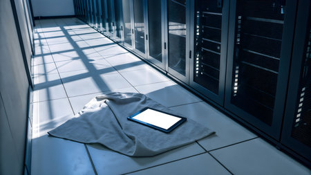 Tablet pc and towel in server room. 3D rendering.の素材