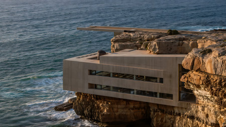 Modern building on the coast of Costa Brava, Catalonia, Spainの素材