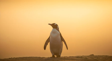some penguins in the arctic walking around on the north pole and looking for the young babyÃ¢â¬â¢sの素材