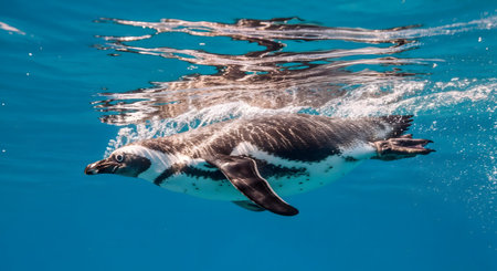 African penguin (Spheniscus demersus) swims in the ocean.の素材