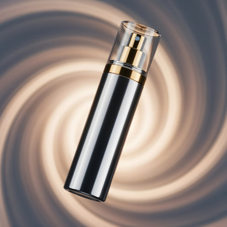 Cosmetic branding, glamour lip gloss and make-up concept - Luxury lipstick bottle on chocolate swirl backgroundの素材