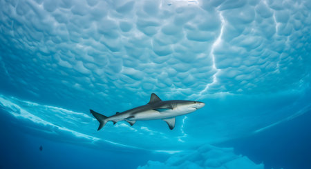 Picture shows a Caribbean reef shark at the bottom of a waterholeの素材