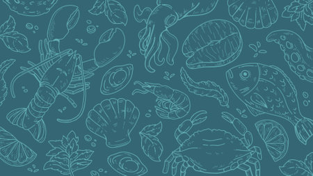 Seafood Line Art Pattern Background Vector Illustrationのイラスト素材