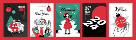 Merry Christmas and Happy New Year Concepts for Greeting Card, Party Invitation Card, Website Banner, Social Media Banner, Marketing Material Vector illustrationのイラスト素材