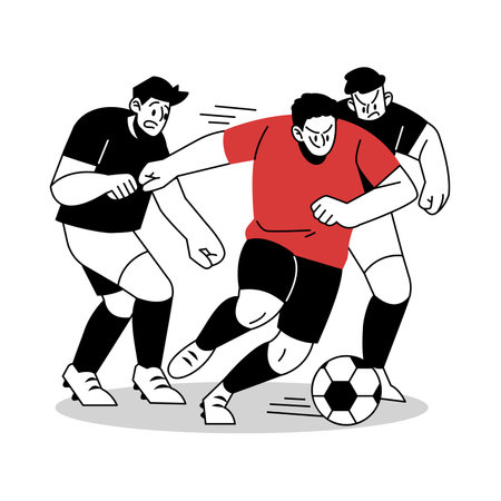 Soccer Player Dribbles Past Rival Team Vector Cartoon Illustrationのイラスト素材