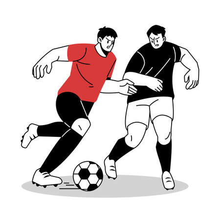 Soccer Player Dribbles Past Rival Team Vector Cartoon Illustrationのイラスト素材