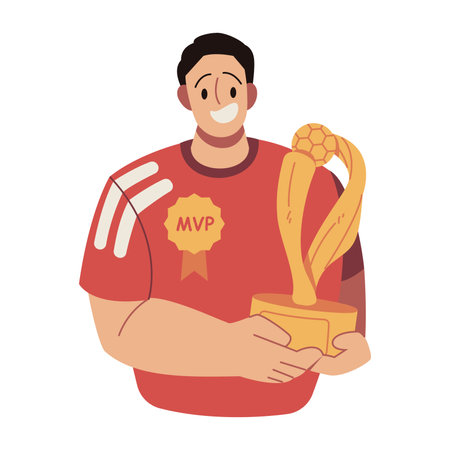 Soccer Players Celebrate Victory with Trophies Vector Cartoon Illustrationのイラスト素材