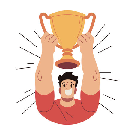Soccer Players Celebrate Victory with Trophies Vector Cartoon Illustrationのイラスト素材