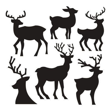 Silhouette Deer Minimalist Vector Setのイラスト素材